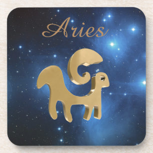 Aries golden sign coaster
