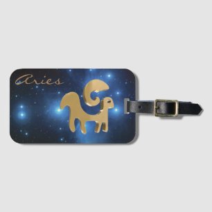 Aries golden sign luggage tag