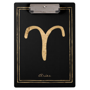 Aries hammered gold stylized astrology symbol clipboard