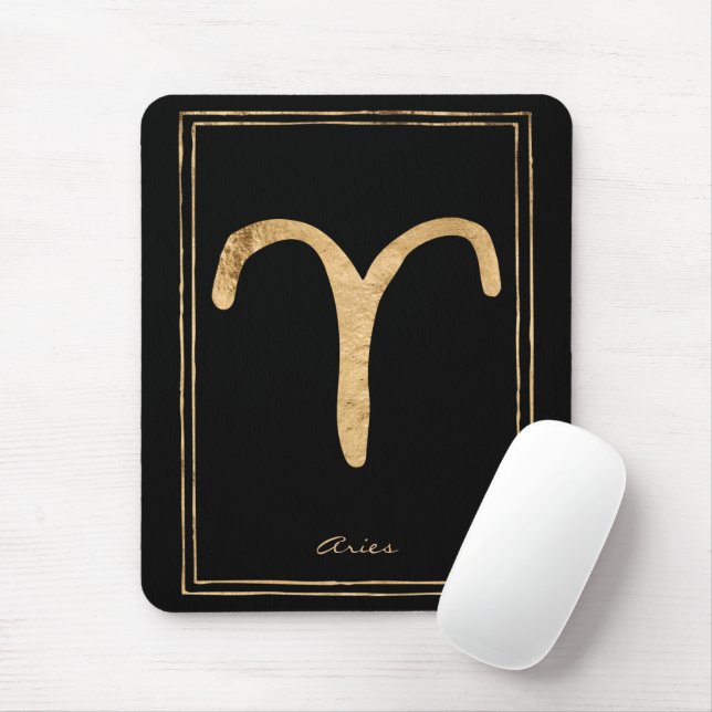 Aries hammered gold stylized astrology symbol mouse pad (With Mouse)