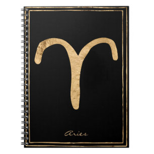 Aries hammered gold stylized astrology symbol notebook