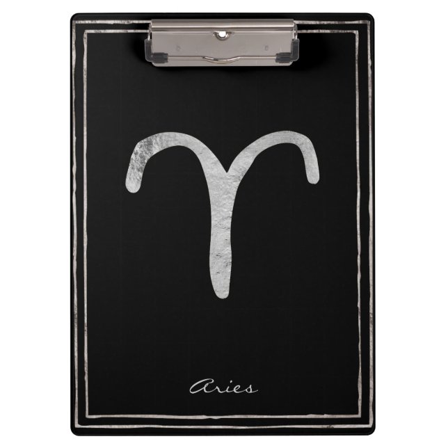 Aries hammered silver stylized astrology symbol clipboard (Front)