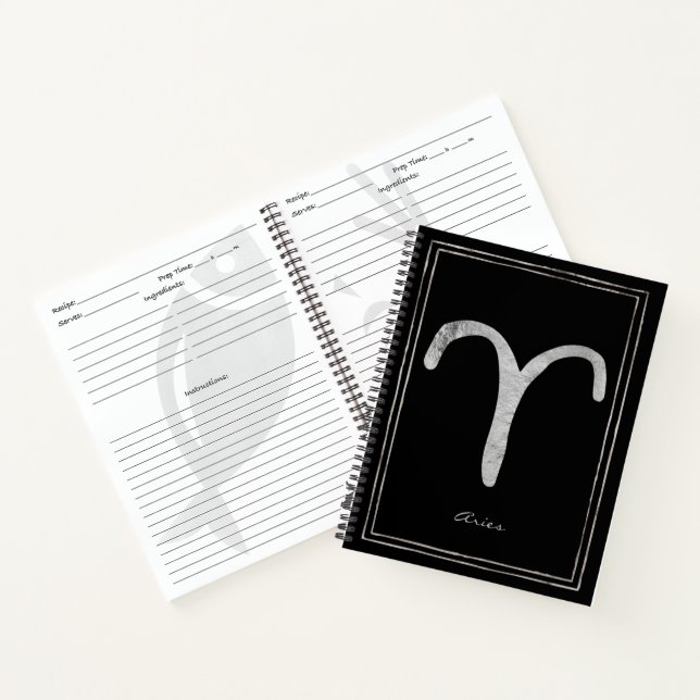 Aries hammered silver stylized astrology symbol no notebook (Inside)