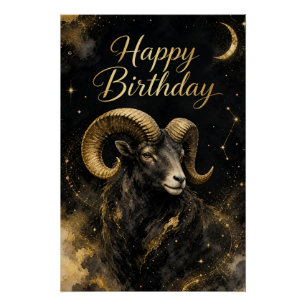 Aries Happy Birthday Zodiac Design Poster
