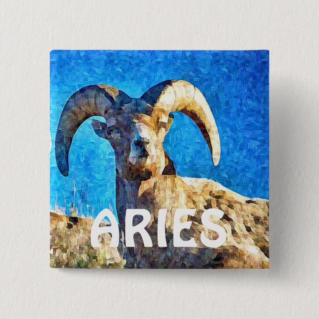 Aries Horoscope Zodiac Sign Ram Button (Front)