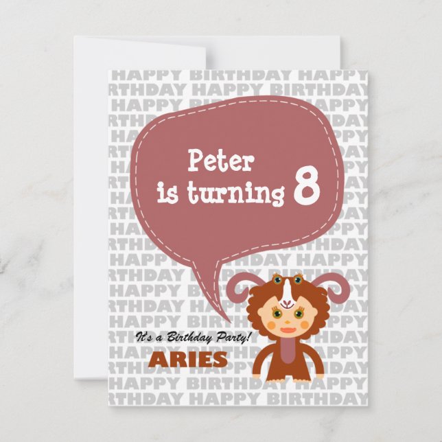 Aries Kids Party Invitation (Front)