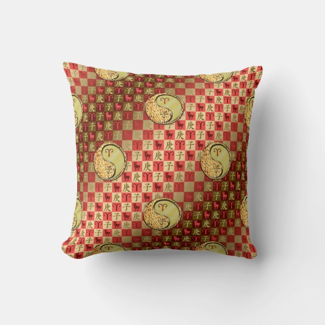 Aries & Metal Rat Throw Pillow (Front)