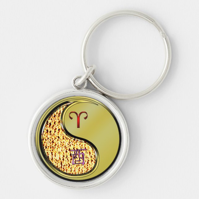 Aries & Metal Rooster Keychain (Front)