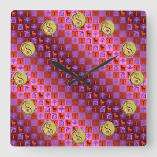 Aries & Metal Rooster Square Wall Clock