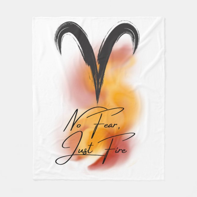 Aries 'No Fear, Just Fire' Zodiac Pride  Fleece Blanket (Front)