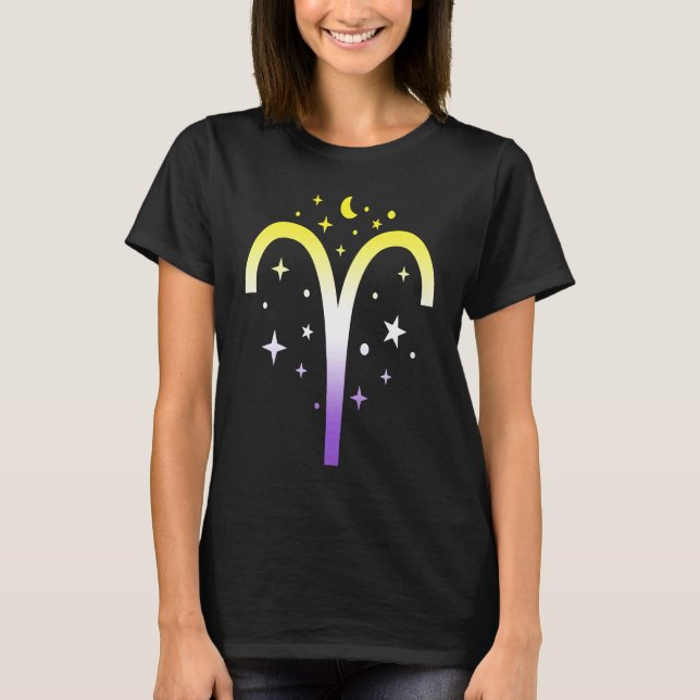 Aries Nonbinary LGBTQ Zodiac Sign Astrology Non bi T-Shirt (Front)