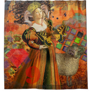 Aries Orange Woman: Gothic Ram Antique Art Collage