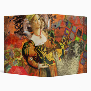 Aries Orange Woman: Gothic Ram Antique Art Collage Binder