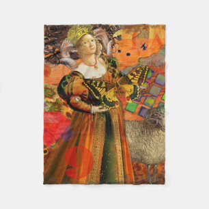 Aries Orange Woman: Gothic Ram Antique Art Collage Fleece Blanket