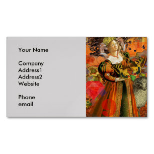 Aries Orange Woman: Gothic Ram Antique Art Collage Magnetic Business Card