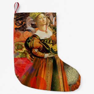Aries Orange Woman: Gothic Ram Antique Art Collage Small Christmas Stocking