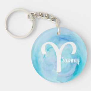 Aries Personalized Watercolor Zodiac Sign Keychain