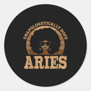 Aries Queen Afro Hair Black Woman Zodiac Sign  Classic Round Sticker