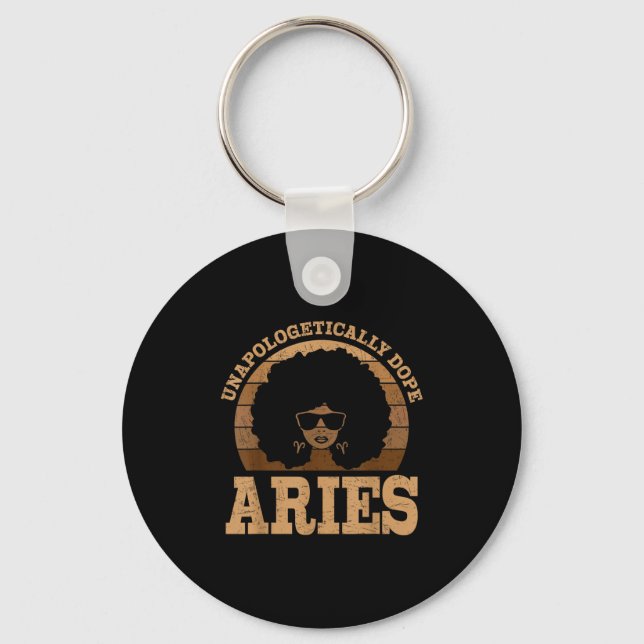 Aries Queen Afro Hair Black Woman Zodiac Sign  Keychain (Front)