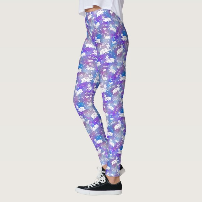 Aries Ram Constellation Stars Birthday Pattern Leggings (Left)
