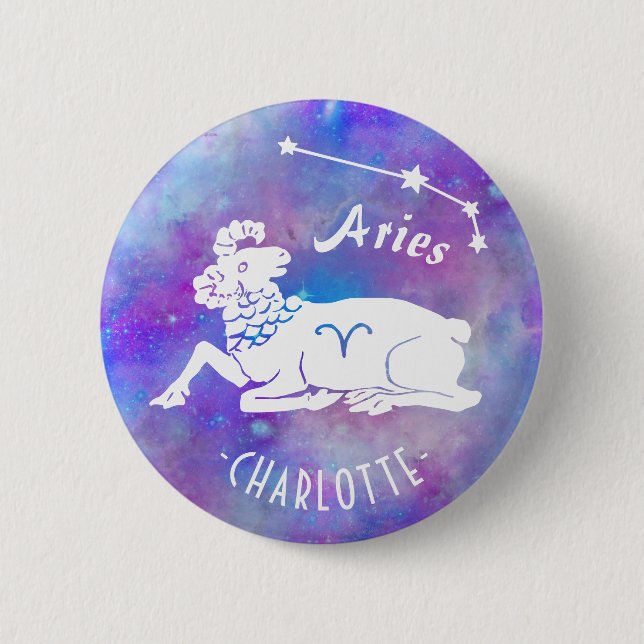 Aries Ram Constellation Stars Custom Name Birthday 2 Inch Round Button (Front)