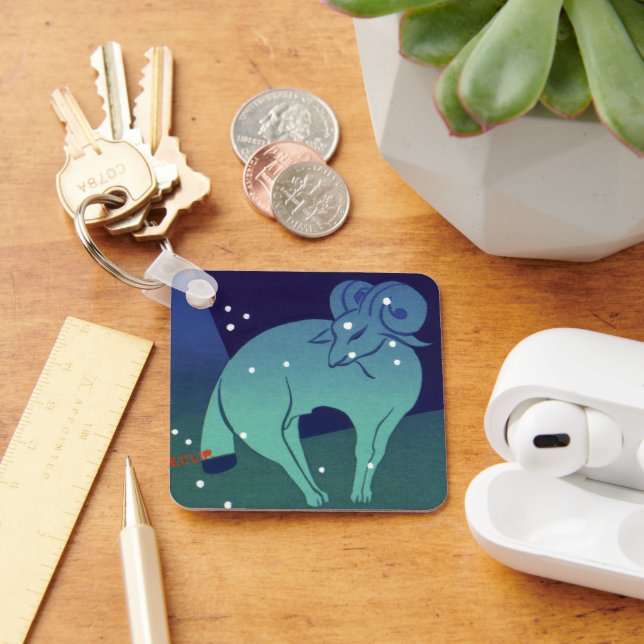 Aries Ram Constellation, Vintage Zodiac Astrology Keychain (Desk)