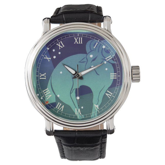 Aries Ram Constellation, Vintage Zodiac Astrology Watch (Front)