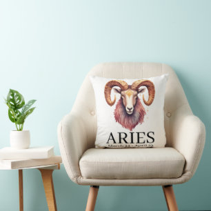 Aries Ram Watercolor Celestial Zodiac Astrology Throw Pillow