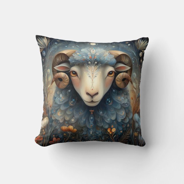 Aries Ram Zodiac Astrology Celestial Birthday Throw Pillow (Front)