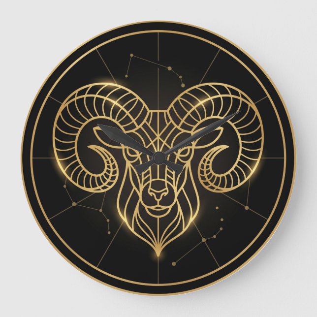 Aries Ram Zodiac Birthday Sun Sign Large Clock (Front)