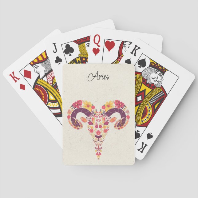 Aries Ram Zodiac Floral  Playing Cards (Back)