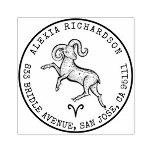 Aries Ram Zodiac Hand-drawn Crest   Return Address Rubber Stamp
