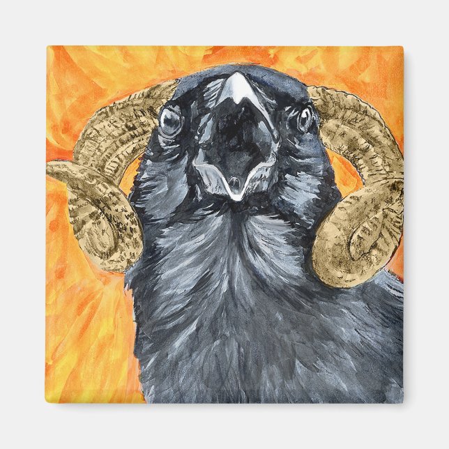 Aries Raven watercolor Magnet (Front)