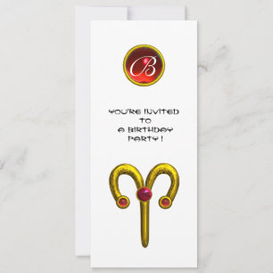 ARIES RUBY MONOGRAM , bright yellow white red Invitation