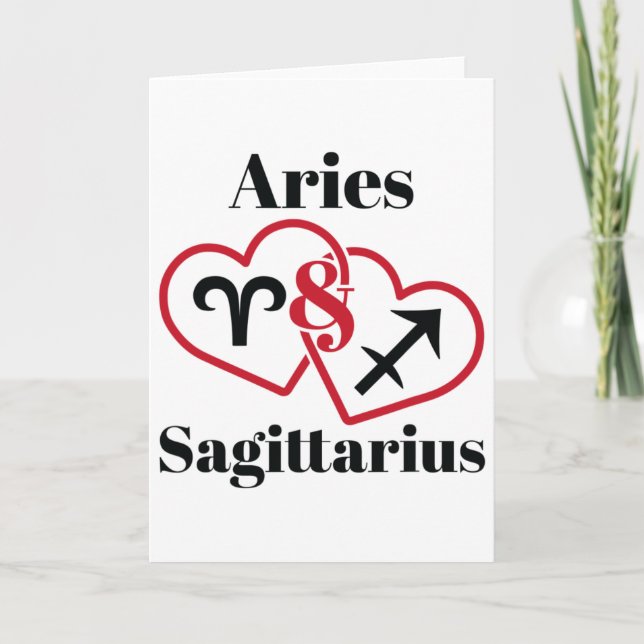 Aries Sagittarius Zodiac Couples Astrology Heart V Card (Front)