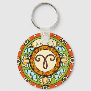 Aries sign colorful mandala keychain