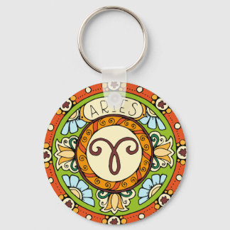 Aries sign colorful mandala keychain