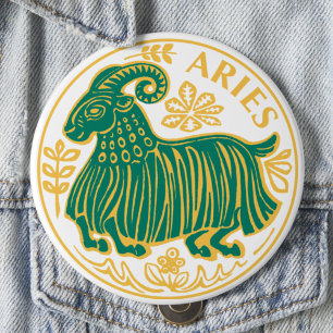 Aries Sign of the Zodiac on a 4 Inch Round Button
