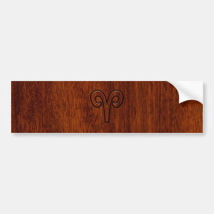 Aries Sign on Mahogany like print decor Bumper Sticker
