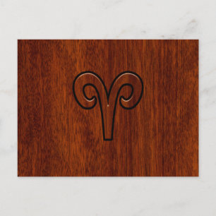 Aries Sign on Mahogany like print decor Postcard