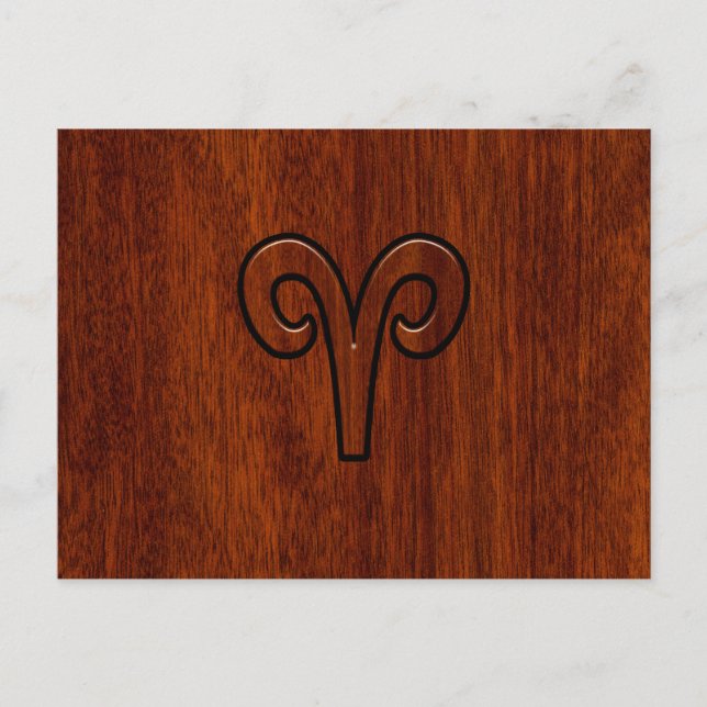 Aries Sign on Mahogany like print decor Postcard (Front)