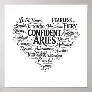 Aries Square Poster | Zodiac Word Cloud Art