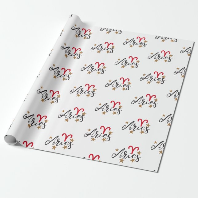 Aries Star Sign Wrapping Paper - White Back ground (Unrolled)