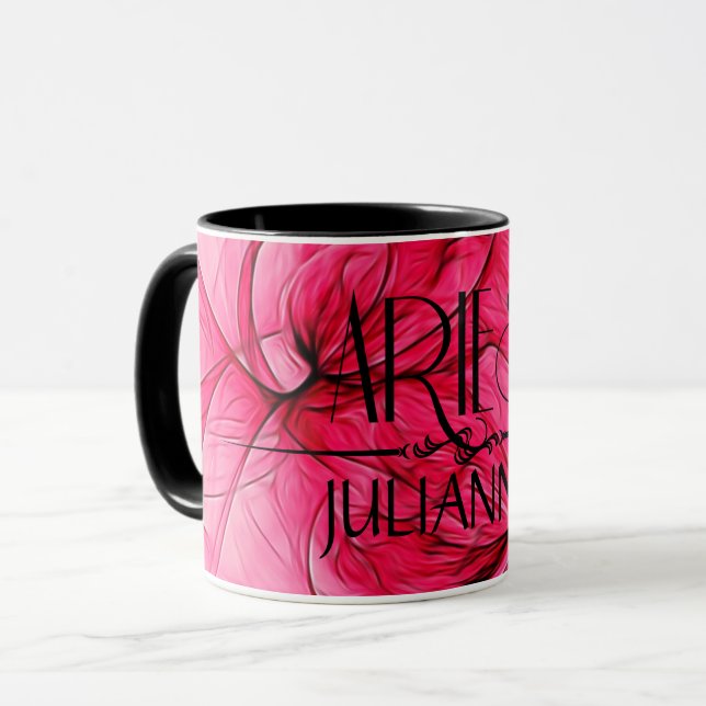 Aries Star Sign Zodiac Mug in Pink and Black (Front Left)