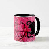 Aries Star Sign Zodiac Mug in Pink and Black (Front Right)