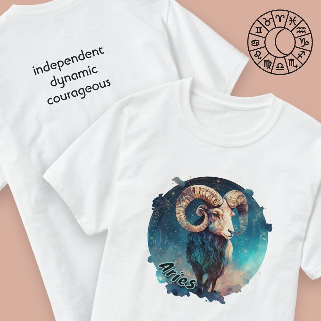 Aries Teal and Tan Watercolor Zodiac T-Shirt (Creator Uploaded)