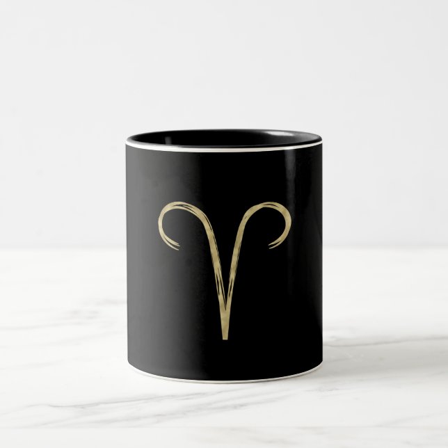 ARIES The Ram Gold Brush Fire Sign Astrology Sign Two-Tone Coffee Mug (Center)
