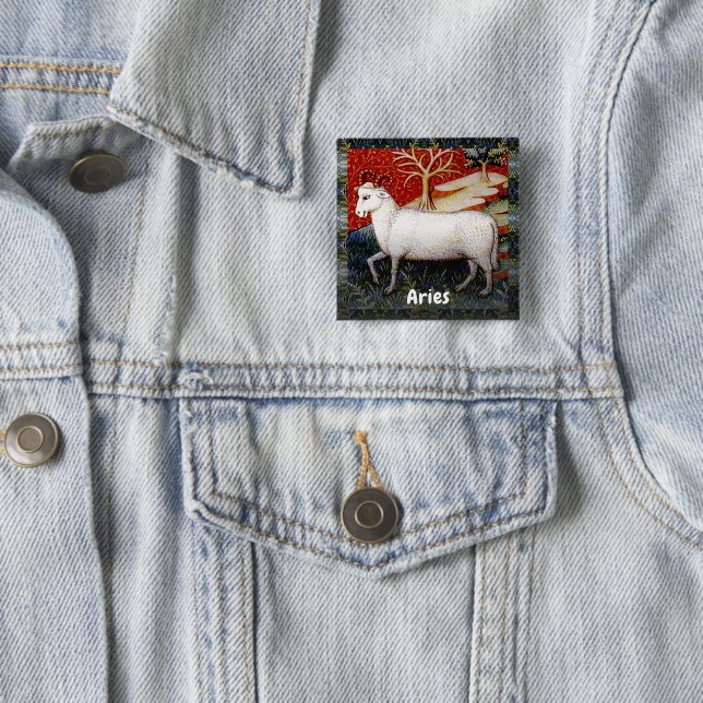 Aries the Ram Zodiac Sign Birthday Party 2 Inch Square Button (In Situ)