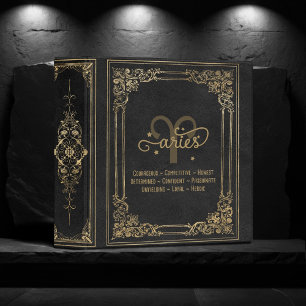 Aries Traits   Black and Gold Zodiac Scrapbook Binder