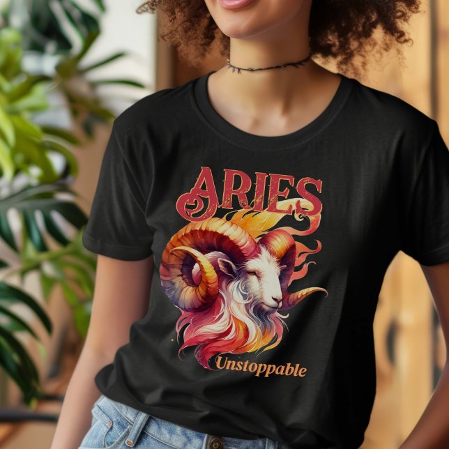 Aries Unstoppable Watercolor Ram Zodiac Fire Sign T-Shirt (Part of our Aries Birthday Party Suite | Aries Unstoppable Custom T-Shirts and Apparel)